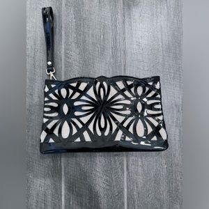 Sondra Roberts New York Black Patent Leather Cutout Wristlet Handbag Clutch